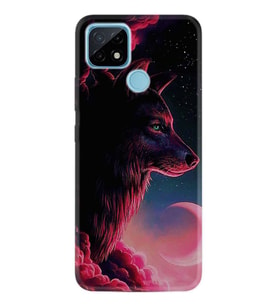 Realme C21 Kılıf Desenli Silikon Wolf and Moon 1380