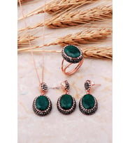 Kök Zümrüt Rose Gümüş Set 2536