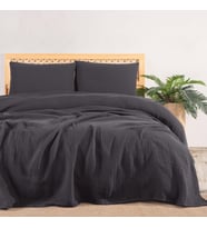 Çift Kişilik, Şık Düz Renk %100 Pamuk 4 Kat Muslin Yastık Kılıflı Pike Takımı, Denizli Üretimi (Antrasit, Çift Kişilik Set (230x250 cm))