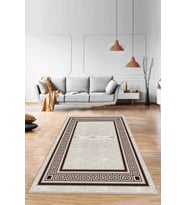 Bej Çerçeveli Kaymaz Tabanlı Makinede Yıkanabilir Halı RV032 - 100 x 160 cm