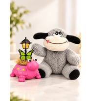 Peluş Şaşkın Eşek ve Sevimli Pembe Kaplumbağa Masa Lambası Hediye Seti