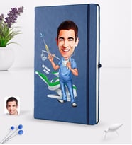 BK Gift Kişiye Özel Erkek Diş Hekimi Karikatürlü Lacivert Termo Deri Defter 16x24cm Model 4