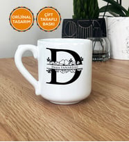 D Harfli İsim Yazılı Hediye Kupa Bardak Oval (Beyaz)