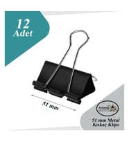 Çelik Kıskaç Klips 51 mm 12 Adet 1 Paket Metal Mandal Binder Clips Kıska 240 Sayfa Kapasiteli Çok Amaçlı Kullanım