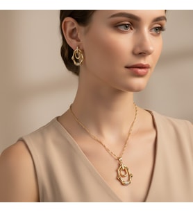 STİL İNCİSİ/XUPING JEWELRY KEMİK MODEL ZİRKON TAŞLI KOLYE TAKIM (Altın Rengi)