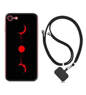 Apple iPhone 5 6 7 8 Plus Se XR Kılıf Boyun Askılı Silikon Red Moon 1710