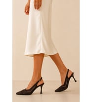 Velora Suni Deri Sineklik Malzeme Detaylı Sivri Burunlu Kahve Süet Stiletto