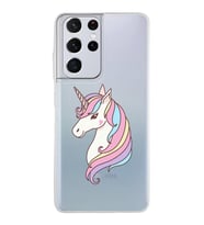 Samsung Galaxy S21 Ultra Kapak Unicorn Tasarımlı Şeffaf Silikon Kılıf