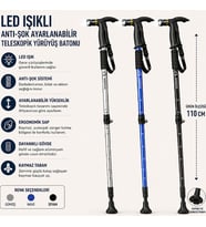 Led Işıklı Anti-Şok Ayarlanabilir Teleskopik Yürüyüş Batonu 110 Cm Ergonomik Tutma Saplı