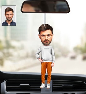 Kişiye Özel Fotoğraflı Abi 2 Tasarımlı Karikatür Araba Dikiz Ayna Süsü