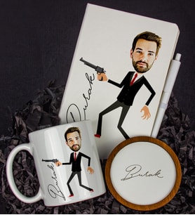 Kişiye Özel Karikatür Tasarım Defter Kalem Kupa Ve Bardak Altlığı Hediye Seti 96315