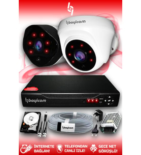 BAYICAM 2 Kameralı Uzay 1 İç Kamera Set 250 GB HDD Full HD Gece Görüşlü Güvenlik Kamerası Sistemi