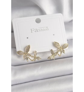 Pirinç Gold Renk Zirkon Taşlı Kelebek Model Kadın Küpe 5886 - GLST4331-5193