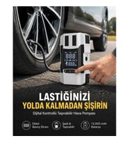 Mey İthalat® Araç Lastik Şişirme Pompası ve Akü Takviye Powerbank Bir Arada Yeni Nesil