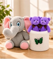 Sevimli Peluş Fil ve Peluş Saksıda Ayıcıklar Buketi Sevgiliye Kadına Arkadaşa Hediye