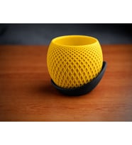 3D Baskı Küre Saksı - Kafes Dokulu İki Parçalı Dekoratif Saksı - Sarı-Siyah