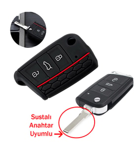 Seat Ibiza Leon Ateca Susta lı Anahtar Uyumlu Silikon Oto Anahtar Kumanda Kabı Siyah Kırmızı