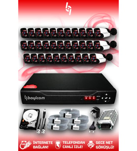 BAYICAM 32 Kameralı Panda 32 Dış Kamera Set 500 GB HDD Full HD Gece Görüşlü Güvenlik Kamerası Sistemi