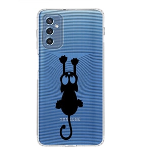 Samsung Galaxy M52  Kamera Korumalı Kapak Çizgi Kedi Tasarımlı  Şeffaf  Kılıf