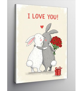 Kanvas Tablo "I Love You!" Ve Tavşan Çifti