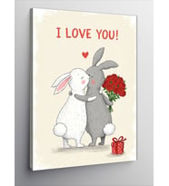 Kanvas Tablo "I Love You!" Ve Tavşan Çifti