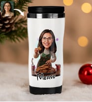 BK Gift Kişiye Özel Kadın Yılbaşı Karikatürlü Çelik Termos Bardak - 15, Yılbaşı Hediyesi, Yeni Yıl Hediyesi