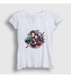 Presmono Kadın Beyaz Tanjiro Nezuko Anime Demon Slayer Kimetsu No Yaiba T-Shirt 308933tt