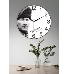 ATATÜRK BASKILI BOMBELİ CAM DUVAR SAATİ 35 CM