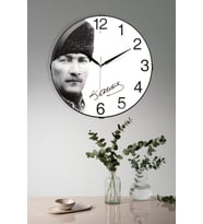 ATATÜRK BASKILI BOMBELİ CAM DUVAR SAATİ 35 CM