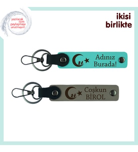 Sevgiliye Bir Hatıra – Çocuk Ve Ayyıldız Desenli Anahtarlık Takımı, Turkuaz-Kül Gri
