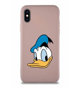 Apple iPhone X Soft Premier Kapak Donald Duck-B Tasarımlı Silikon Kılıf - Pudra (Şeffaf)
