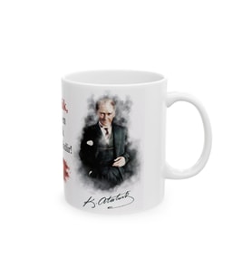 Atatürk İmzalı ve Sözlü Türk Bayraklı Porselen Kupa Bardak Anlamlı Hediye
