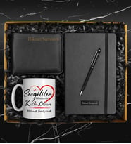 Sevgililer Gününe Özel Kişiye Özel Tasarım Kupa & Defter & Kalem & Cüzdan Hediye Seti