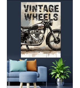 Vintage Motosiklet Reklam Afişi Dekoratif Kanvas - Mdf Ahşap Tablo