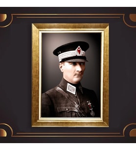 Altın Varaklı Çerçeveli Paspartulu Atatürk Tablo DC0592 (Gold)