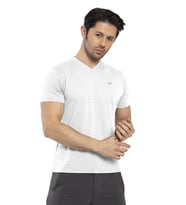 Waffle - Erkek Beyaz V Yaka Spor T-shirt - 7130-08