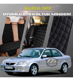 Mazda 323 Siyah Renk Tay Tüyü Cepli & Terletmez Sırtlı Oto Koltuk Minder Seti - Koltuk Koruma Kılıfı (ÖN & ARKA TAM SET)