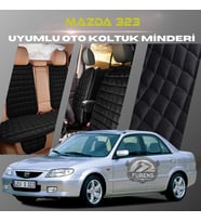 Mazda 323 Siyah Renk Tay Tüyü Cepli & Terletmez Sırtlı Oto Koltuk Minder Seti - Koltuk Koruma Kılıfı (ÖN & ARKA TAM SET)