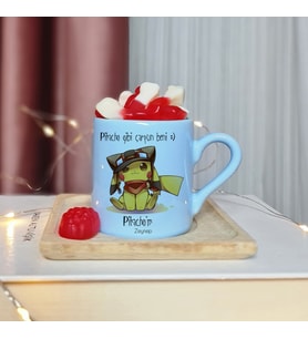Pikachu Tasarımlı Kişiye Özel Mavi Türk Kahvesi Fincan