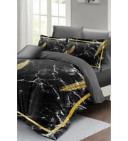 Lastikli Çarşaflı %100 Pamuk Saten Çift Kişilik Nevresim Takımı Dark Marble