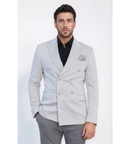 ÇİZGİLİ KRUVAZE TEK CEKET (Gri)