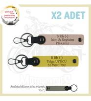Kuryeye İsim Plaka ve B Rh (-) Kan Grubu, Kişiselleştirilebilir x2 Anahtarlık Set, Yavruağzı-Sarı-Gr (Çok Renkli)