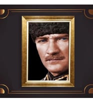 Özel Seri Paspartulu Çerçeveli Atatürk Tablo l537 (Gold)