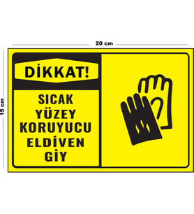 Metal Dikkat Sıcak Yüzey Koruyucu Eldiven Giy 15 Cm x 20 Cm Uyarı Levhası Yönlendirme Tabelası