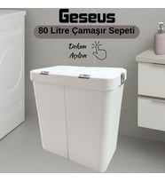 Gümüş Ikili Dokunmatik Çamaşır Sepeti Çöp Kovası Temizlik Kovası Kirli Sepet 80 Litre-MT009
