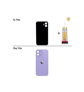 iPhone 12 Mor Arka Kapak Arka Cam Batarya Kapağı Lazer Kesim Kapak Pil Kapağı + B-7000 Yapıştırıcı