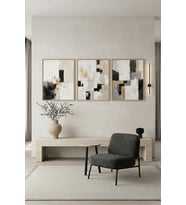 Nötr Tonlarda Modern Soyut Geometrik Sanat 3’lü Ahşap Çerçeveli Tablo Seti