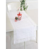 Buldan Keteni Dantelli İplik İşlemeli 50x130 cm Runner (Beyaz)