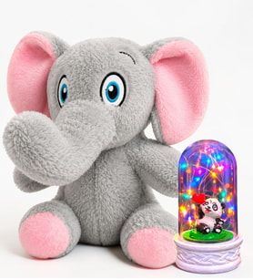 Renkli Led Işıklı Pandalı Fanus ve Sevimli Peluş Fil Hediye Seti
