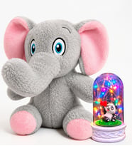 Renkli Led Işıklı Pandalı Fanus ve Sevimli Peluş Fil Hediye Seti
